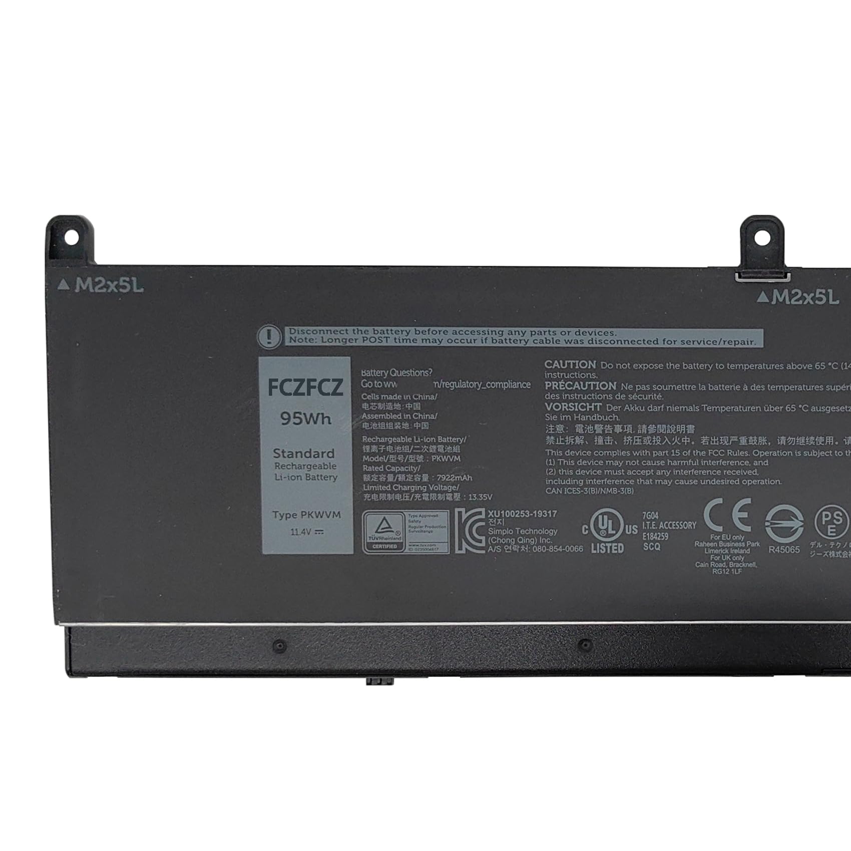 FCZFCZ PKWVM Battery Replacement for Dell Precision 7550 7560