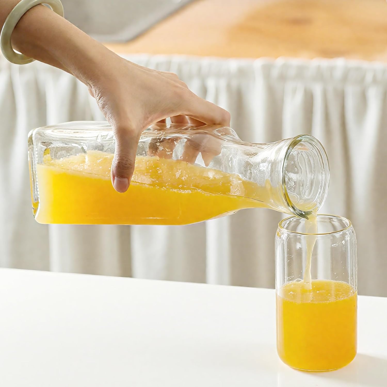 35 Oz Square Glass Carafe with Bamboo Lid, Beverage Dispensers,Mimosa Bar Supplies,Clear Glass Pitcher with Name Labels for Iced Tea,Coffee,Juice(Pack of 2) - Image 5