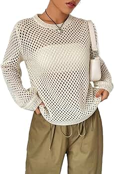 Amazon.com: ZXZUCVE sweaters for women Solid Open Knit