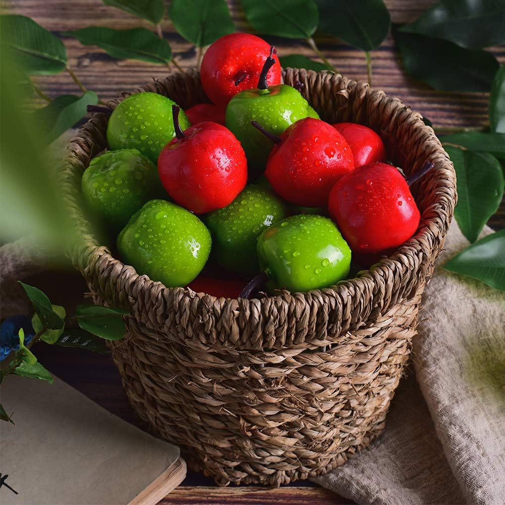 HAIOPS Mini Artificial Apple Fake Fruit Simulation Home Kitchen Party Decor 20PCS (Green and Red)