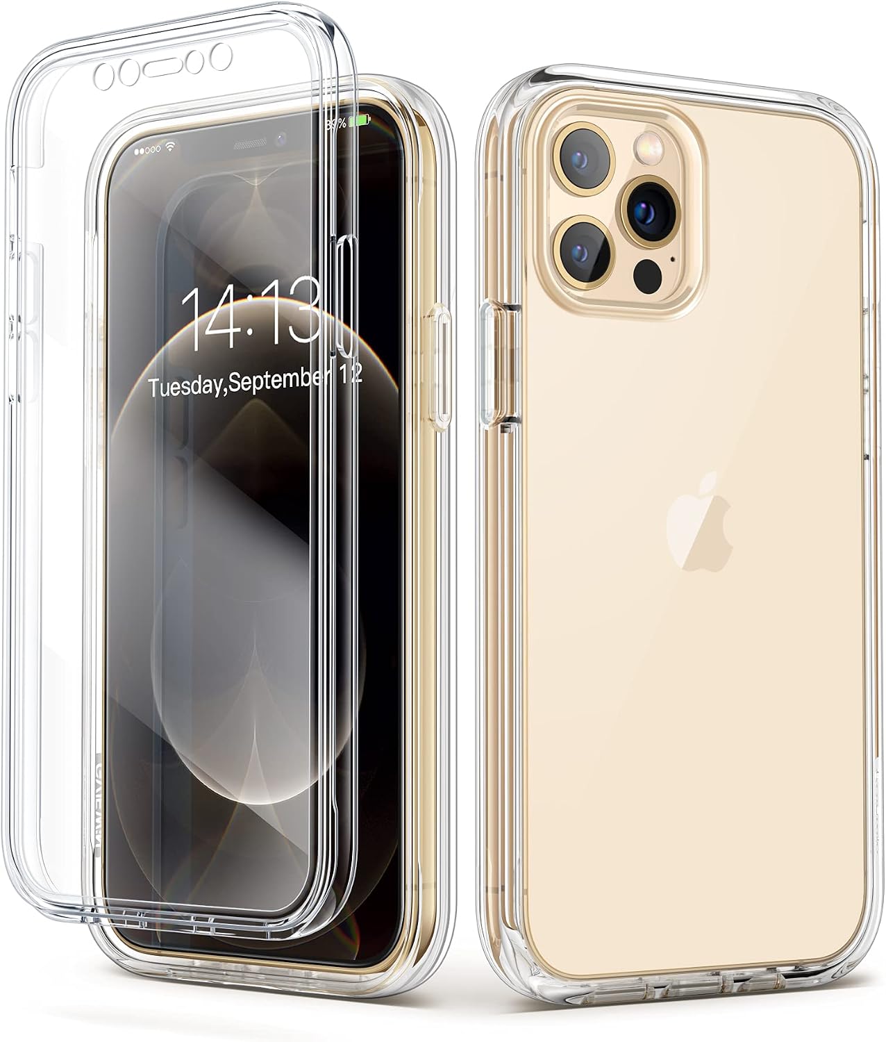 GVIEWIN Compatible with iPhone 12 Pro Max Case 6.7 inch 2020, [Built-in Screen Protector] Clear Full-Body Shockproof Protective Slim Phone Cover (Clear)