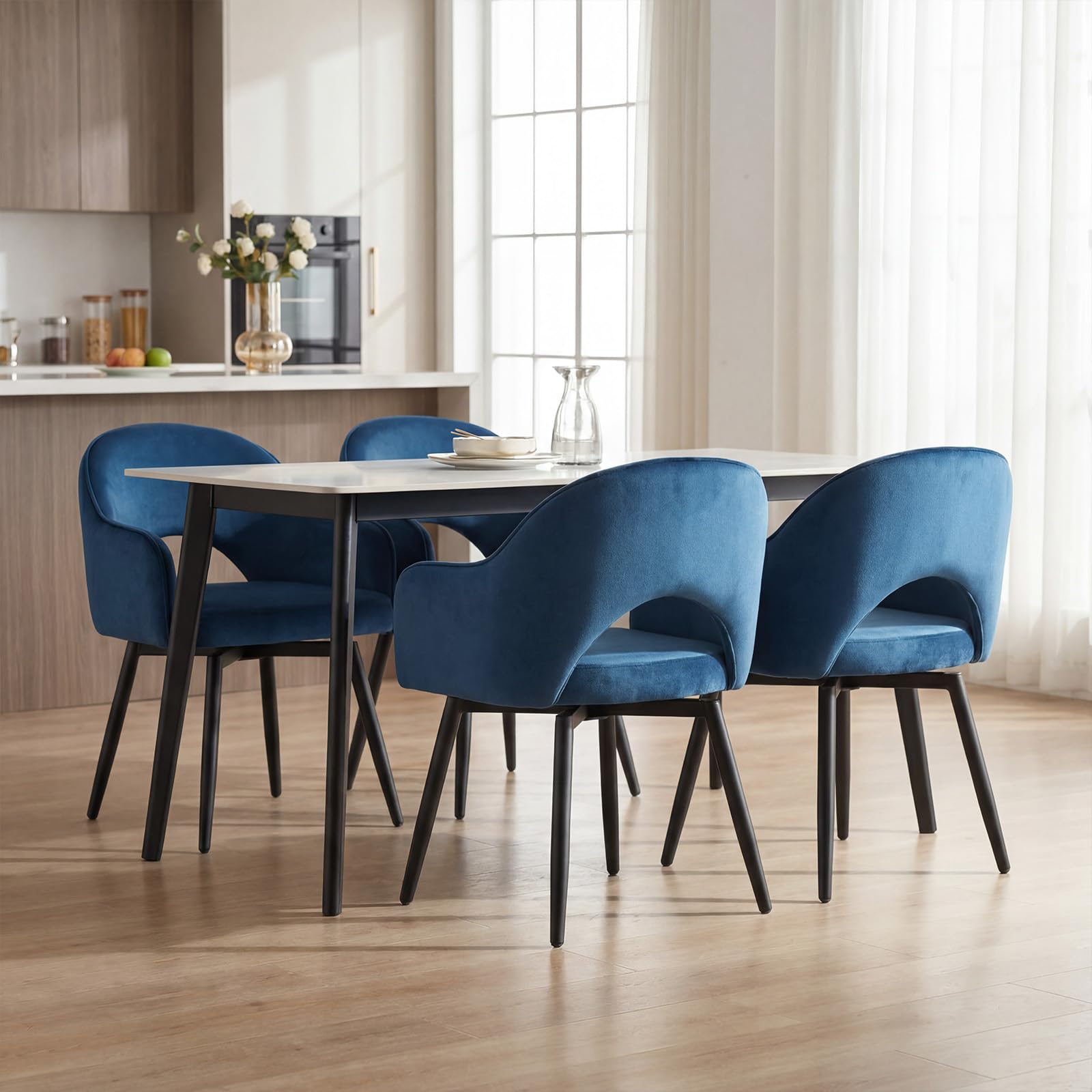chairus Set di 2 Sedie da Pranzo in Velluto Sedia Cucina Girevole Poltroncina Imbottita con Schienale Sedia Moderna Design con Gambe in Metallo per Sala da Pranzo/Soggiorno, Blu