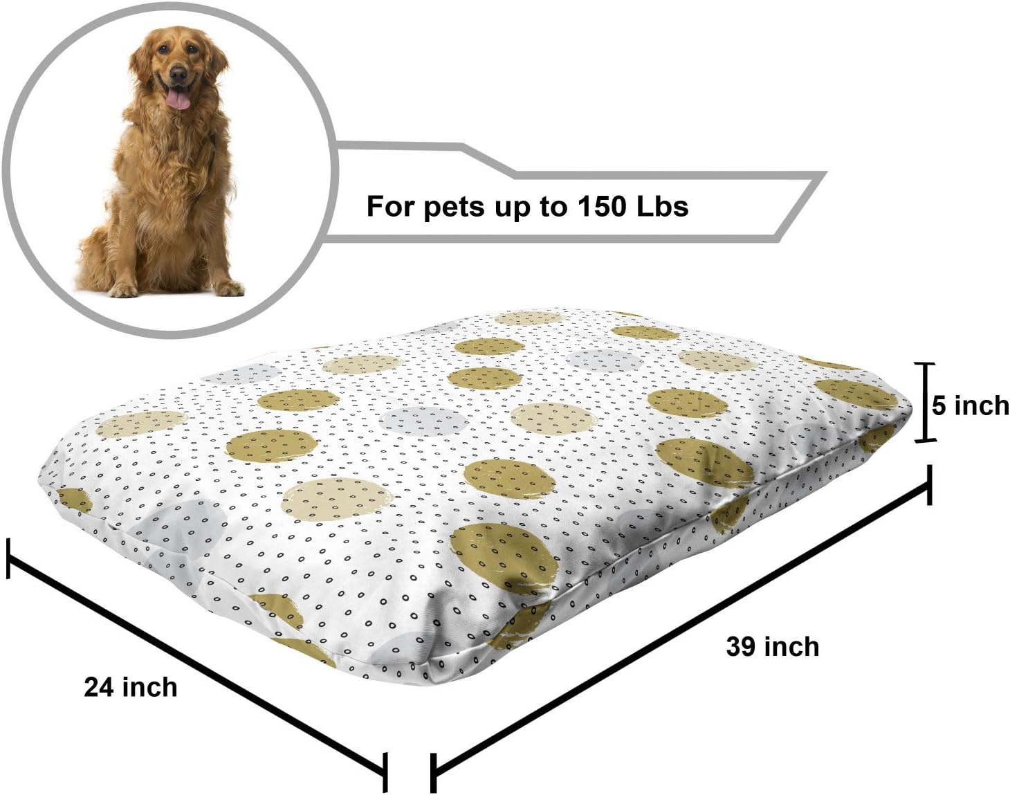 review Lunarable Polka Dot Pet Bed, Round Motifs with Brush Stroke Ink Dots and Circles Doodle Shapes, Chew Resistant Pad for Dogs and Cats Cushion with Removable Cover, 24