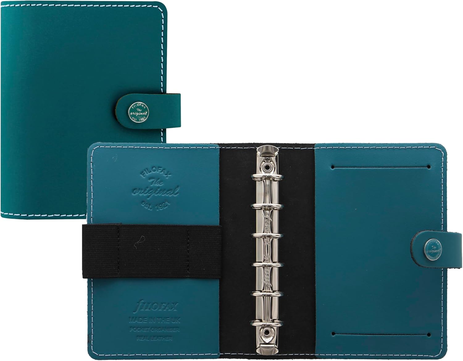 Filofax The Original Organizer, Pocket Size, Dark Aqua - Leather, Six Rings, Week-to-View Insert, Multilingual (C026083)