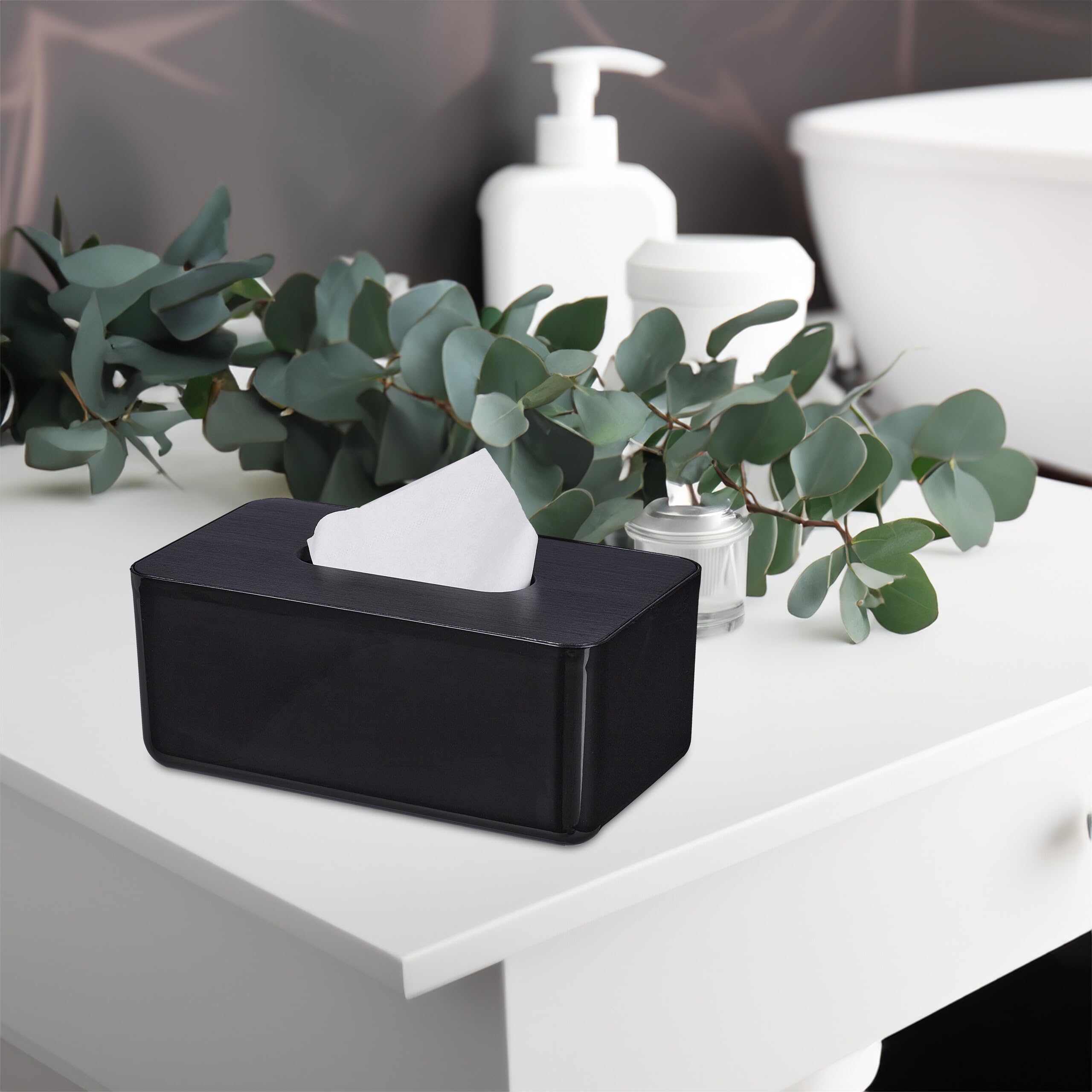 Relaxdays Contenitore per Fazzoletti con Coperchio in bambù, per Salviettine Igieniche, HLP 10x23x13 cm, Plastica, Nero