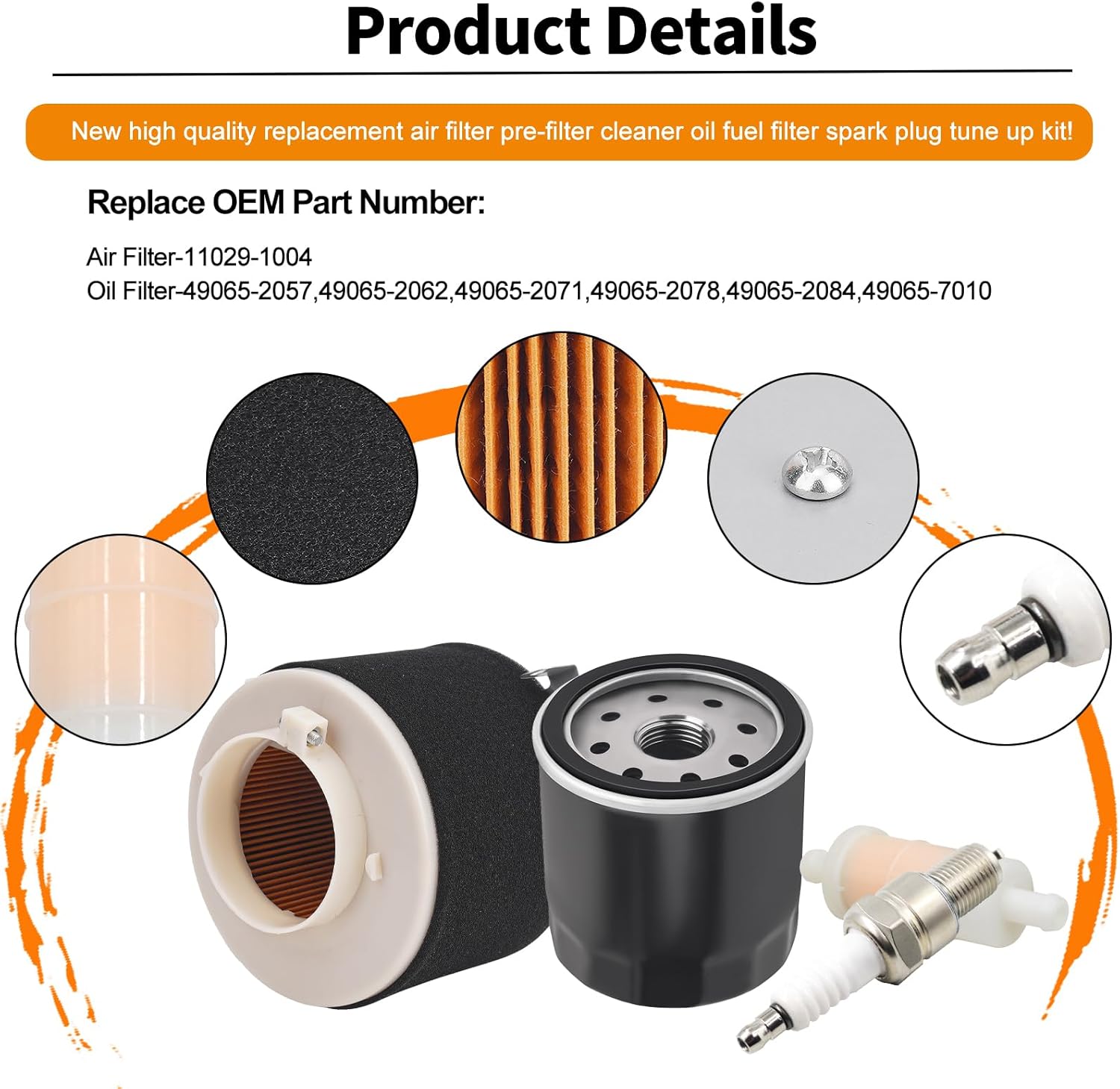 11029-1004 Air Filter 49065-2078 Oil Filter Compatible with Kawasaki Mule 500 520 550 600 610 2500 2510 2520 KAF300 KAF400 KAF620A KAF620B Mule SX 4x4 XC SE with Spark Plug Fuel Filter Kit