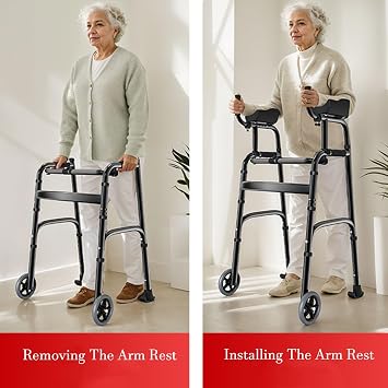 Senior Walkers, Folding Trolley with Wheels, Adult Indoor Walking Aids, Senior Walkers, Walking Aids with Seat, 2-Wheeled Adult Walkers, Folding
