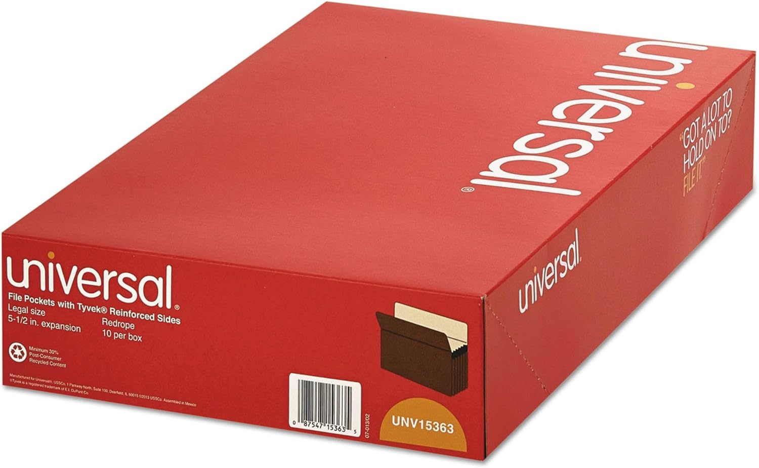Universal 5 1/4 Expansion File Pockets, Straight, Legal, Redrope/Manila, 10/Box (15363)
