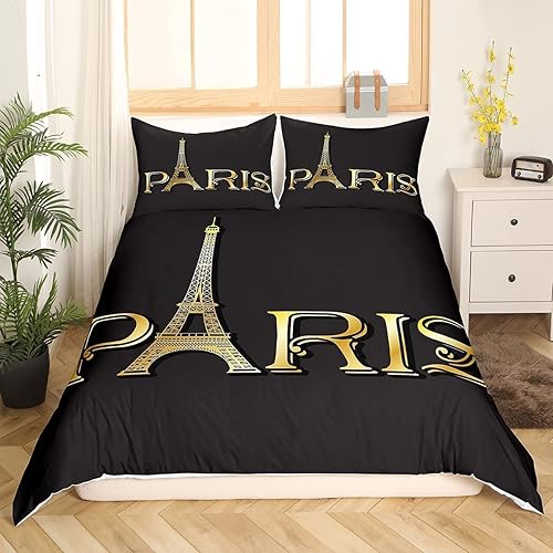 Miniatura 2 de Erosebridal Juego de funda de edredón de París, tamaño King, funda de edredón de la Torre Eiffel para niños, niñas, adolescentes, decoración