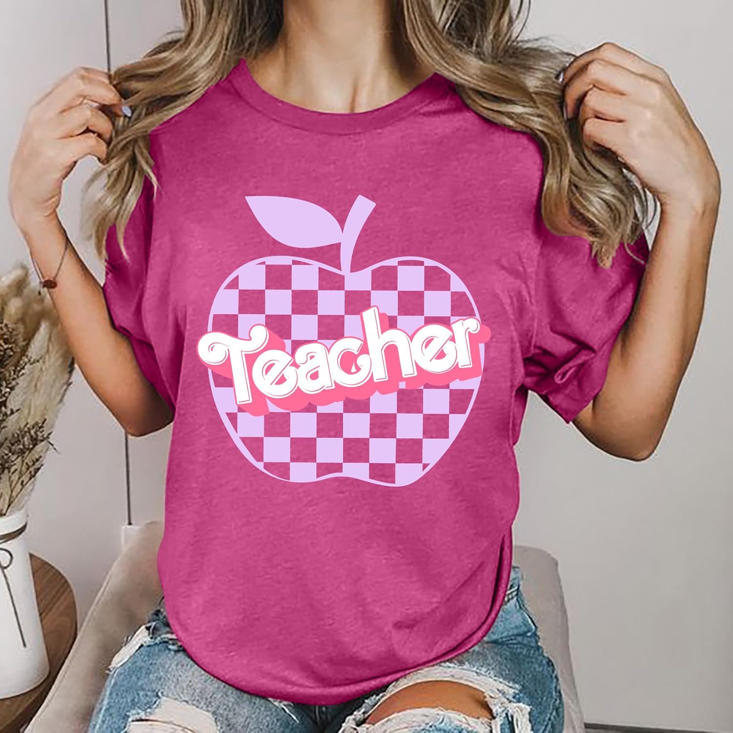 hohololo Teacher Shirts Women Funny Teacher Letter Print Tee Apple Graphic Short Sleeve Teacher Gifts Tops - Image 4