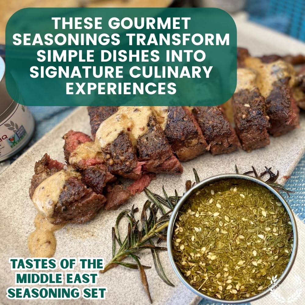Middle Eastern Seasonings Gourmet Gift Set | Tastes of The Middle East | Artisanal Spice Blends Six Pack | Non GMO | All Natural | Small Batch Seasonings | Ultra Premium | GLP-1 Friendly | Made By Hand in USA | Gustus Vitae | All Occasion Gift