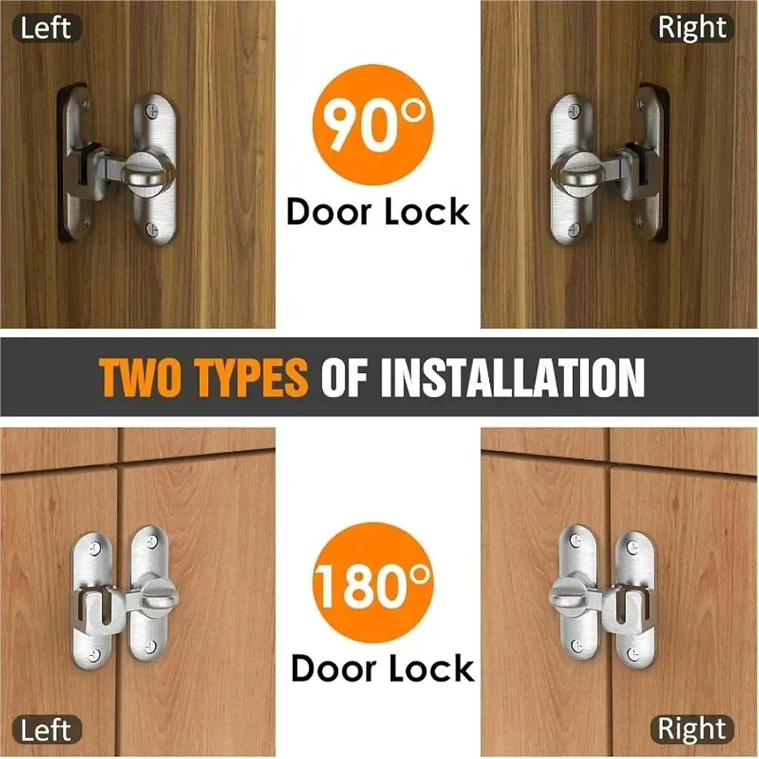 5 Set 90 Degree Sliding Door Latches Locks Anti-Theft Buckle Home Cupboard Catches DIY(Gray)