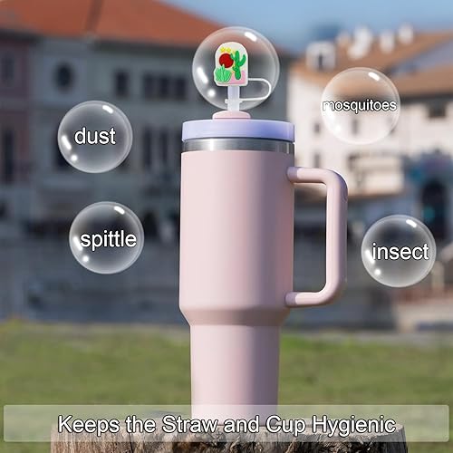 Miniatura 3 de Tapa de popote para copa Stanley, adorno de popote de silicona compatible con Stanley de 30 y 40 onzas y Simple Modern con asa y vaso con asa (18