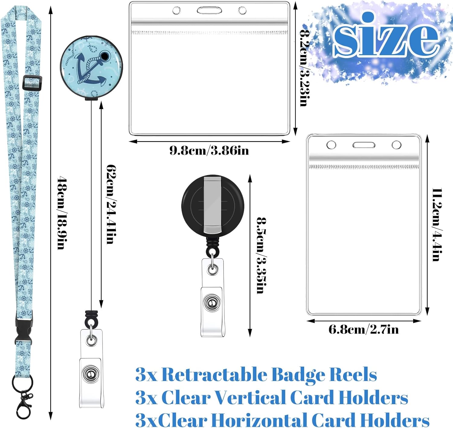3 Pack Cruise Lanyards, Adjustable Lanyards for Cruise Ship Cards with Retractable Badge Reel, 6 Pack Waterproof ID Badge Holder and 3 Pack Phone Tether Tab