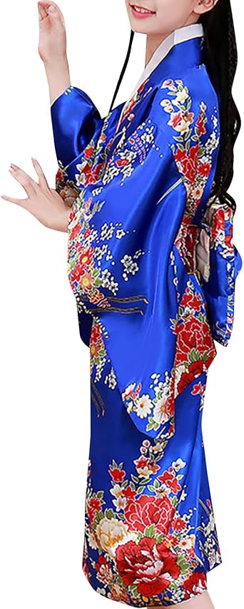 KAGAYD Toddler Baby Girls Japanese Outfits Kids Prints Long Sleeve Kimono Robe Traditional Holiday Dress