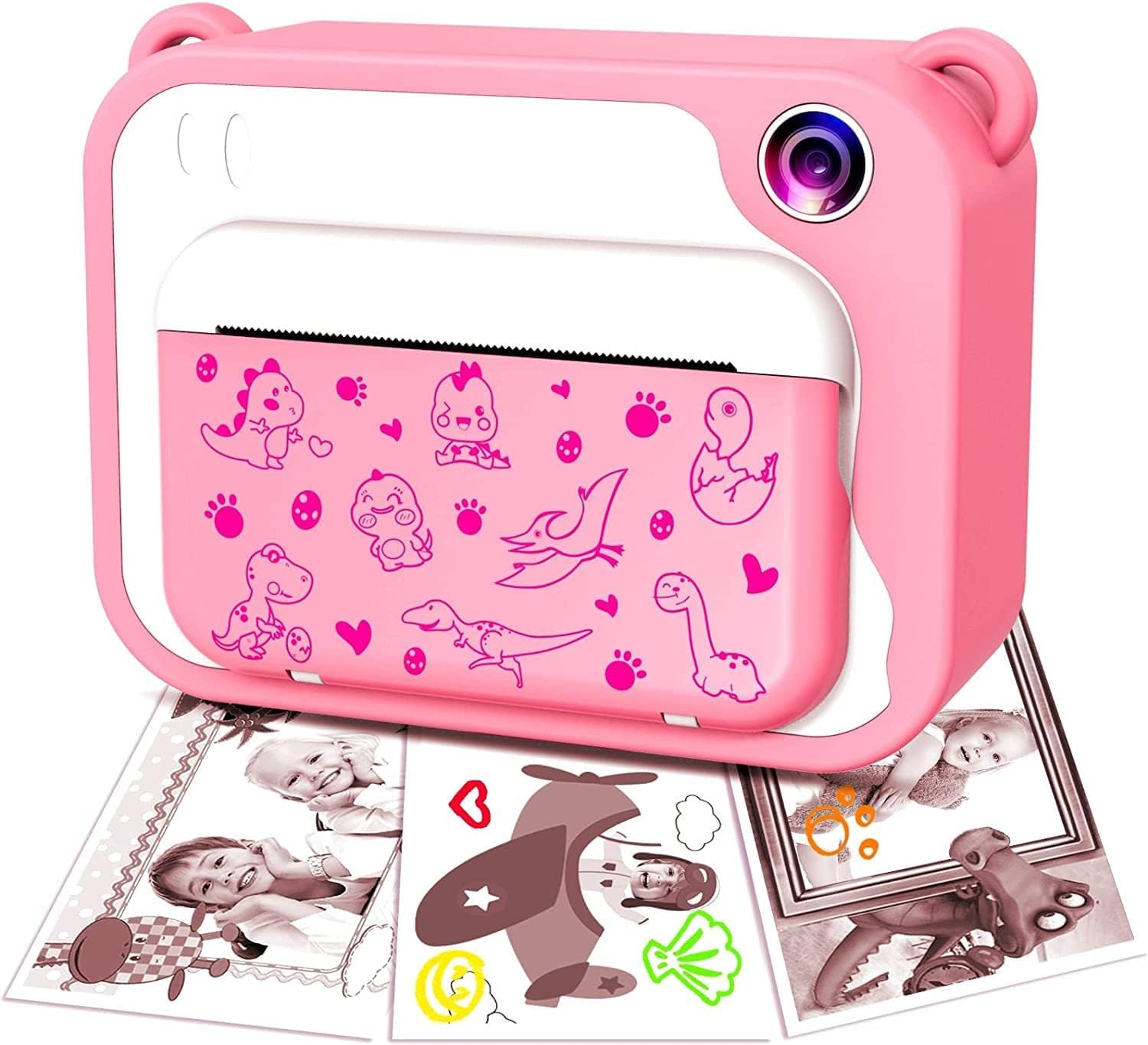 Caméra Enfants Appareil Photo Enfants à Impression Instantanée 2,4'' 1080P écran Appareil Photo Numérique pour Enfants 32GB SD Carte, Stylo 5 Couleurs Cadeaux pour Garçon et Fille Rose