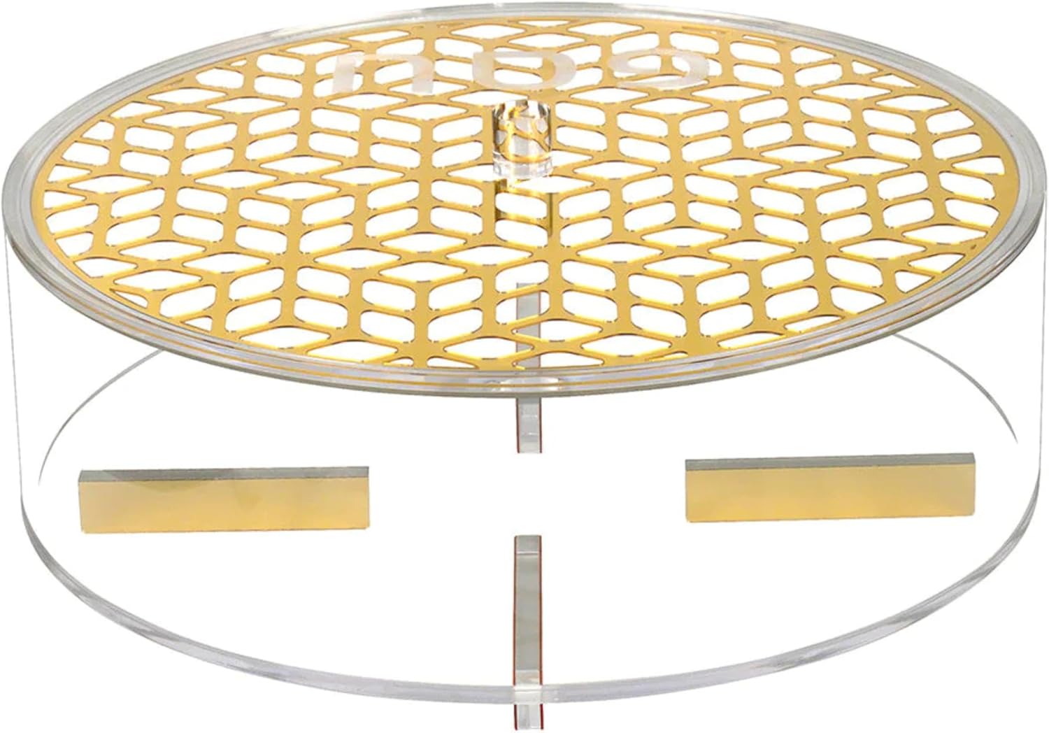 Lucite and Laser Cut Round Matzah Box - Elegant Passover Matzah Holder with Gold Accent - Pesach Serveware - Jewish Holiday Table Decor (Gold)