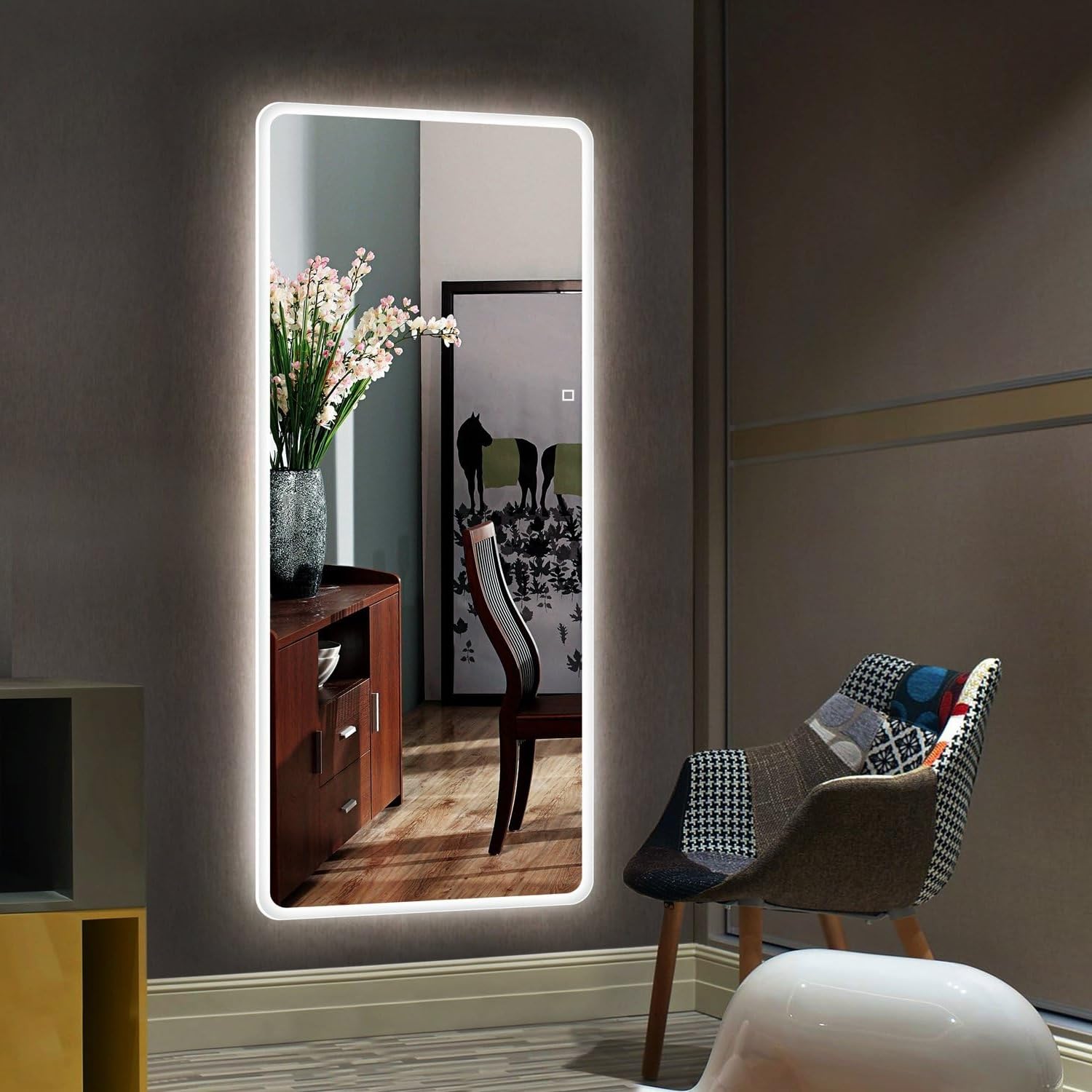 Smartyoyoka Full Length Mirror with Lights 65 x 22in, Intelligent Human Body Induction Vanity LED Mirror, Wall-Mounted Mirror Big Size Rounded Corners, for Bedroom,Living Room,Dressing Room, Hotel