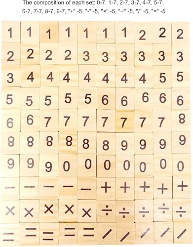 Miniatura 3 de Honbay 100 piezas de azulejos de madera Scrabble números símbolos azulejos para proyectos de manualidades, juegos, educación de la primera infancia