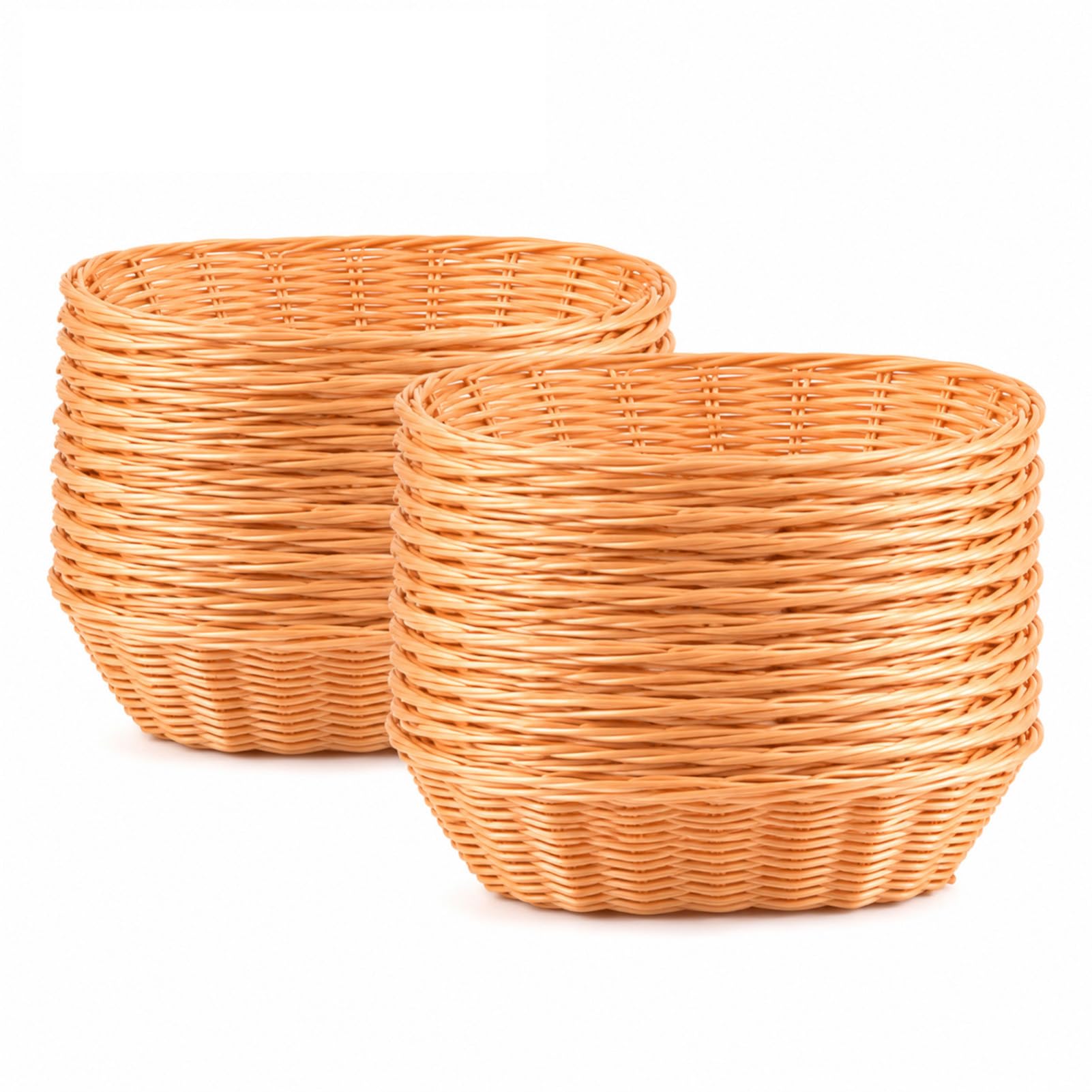 FERNVALE Oval Wicker Bread Basket Set of 15 Imitation Rattan Serving Baskets Stackable Woven Fruit Vegetable Storage Display Baskets for Kitchen Counter Restaurant Table Pantry Organization Home Décor