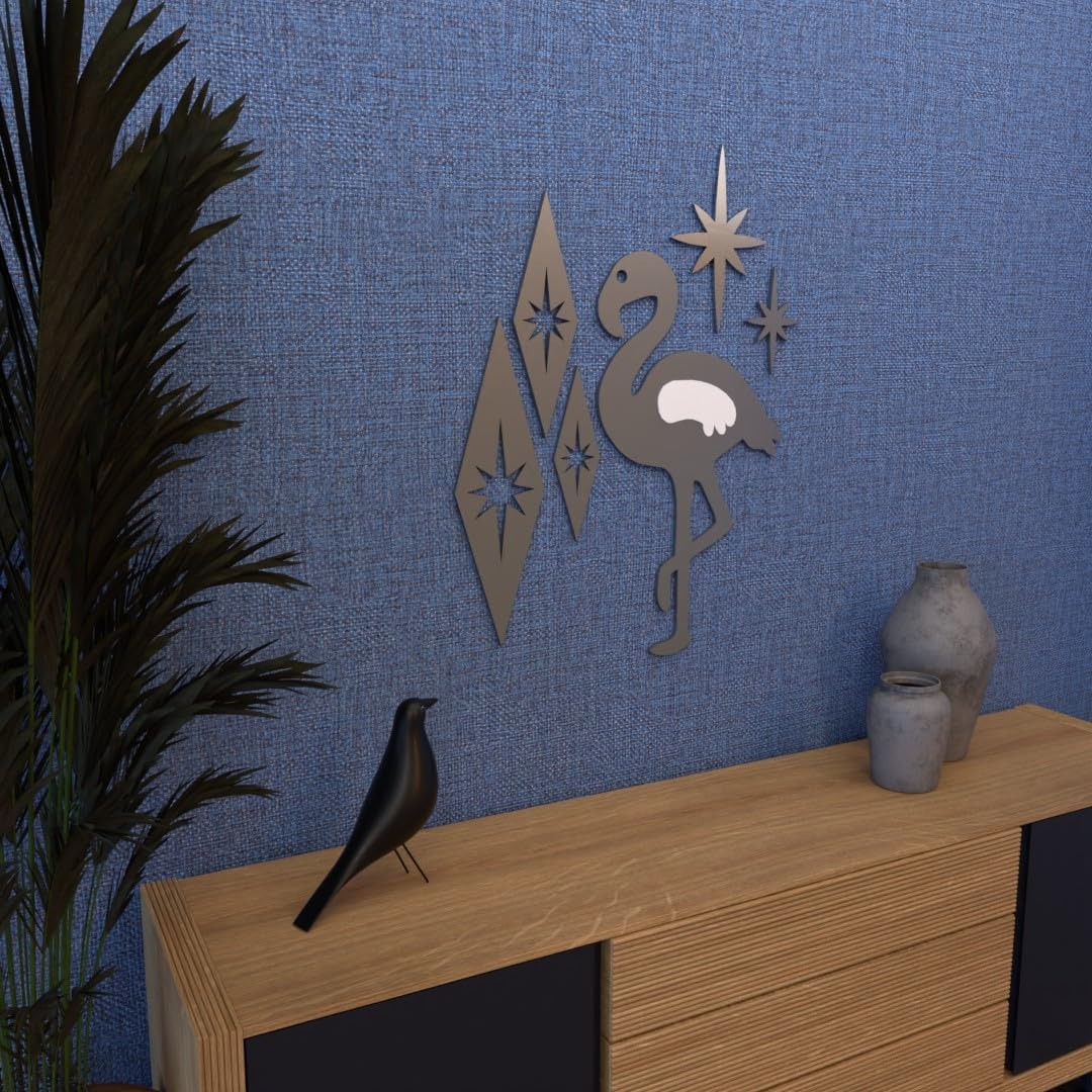 Atomic Flamingo Starburst Diamond Mid Century Modern Vintage Style Art Wall Art 1960s Retro Decor 50s Home Office MCM Midmod Decoration (Purple)