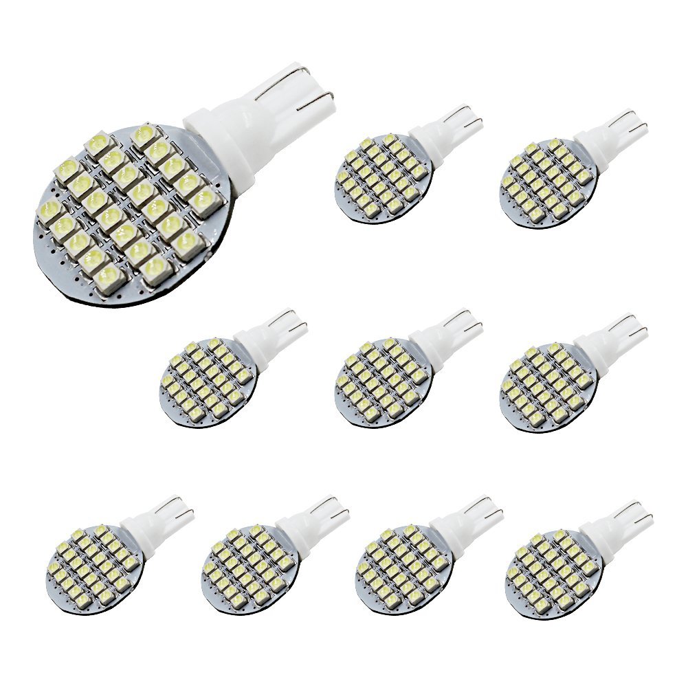 Yolu 10-Pack T10 LED Cool White 24-SMD 1210 T10 W5W LED Bulbs Super Bright Interior Replacement Side Lights 168 194 2825 Wedge Bulbs for 12V License Plate Dashboard Side Marker Light Map Dome Lamp