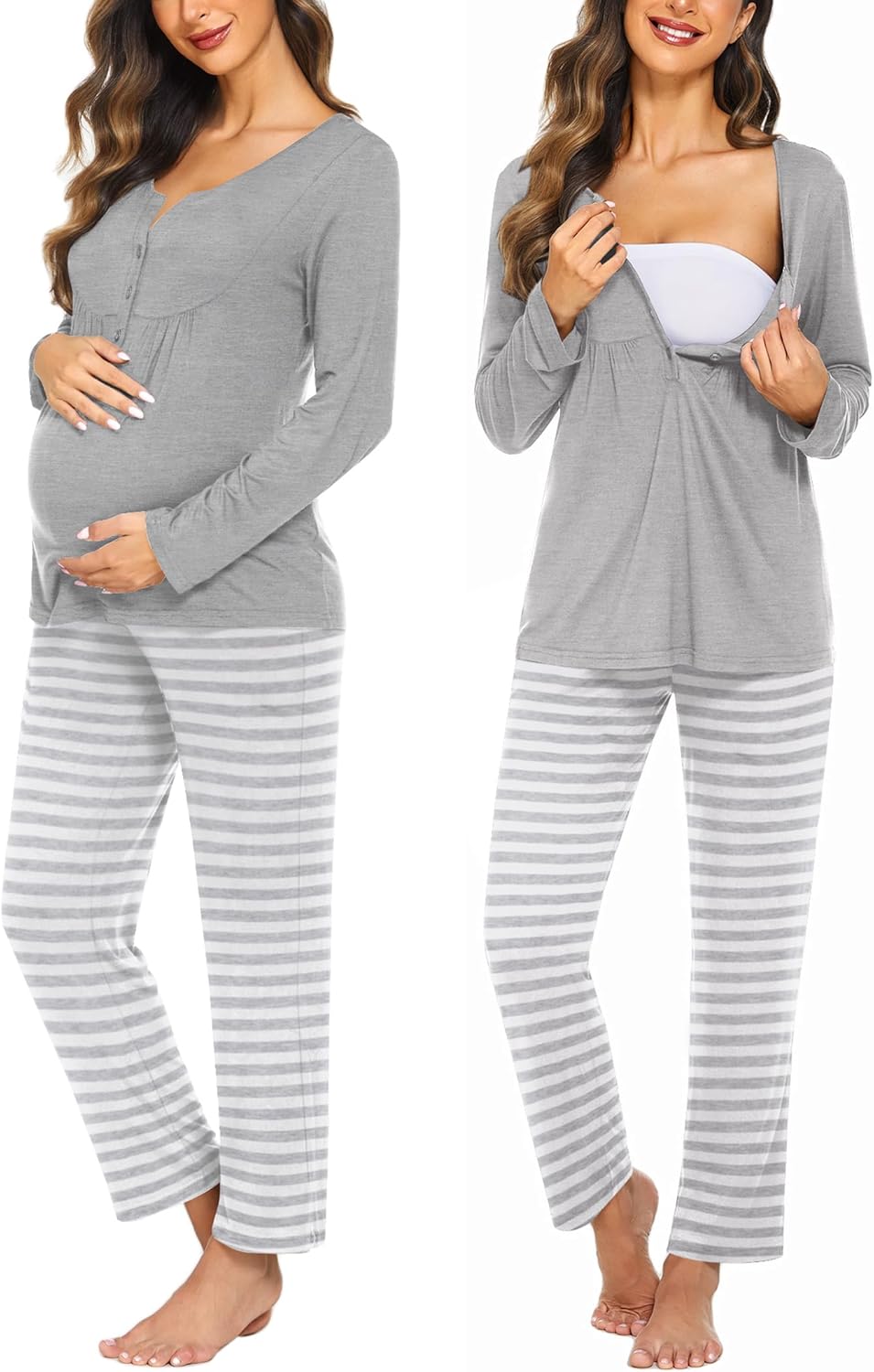 Ekouaer Maternity Nursing Pajama Sets Labor Delivery Pjs Long Sleeve Breastfeeding Pajamas Pregnancy Sleepwear Set