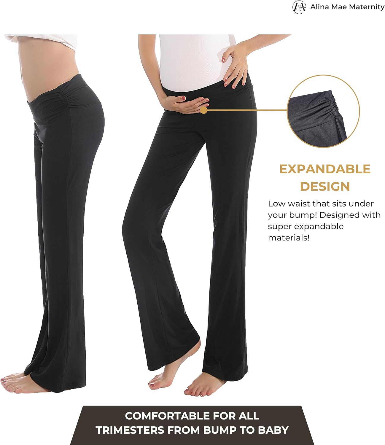 Alina Mae Maternity Women Pajama Pant Stretchy Comfy Wide Soft Palazzo Elastic Pregnancy Lounge Casual PJs