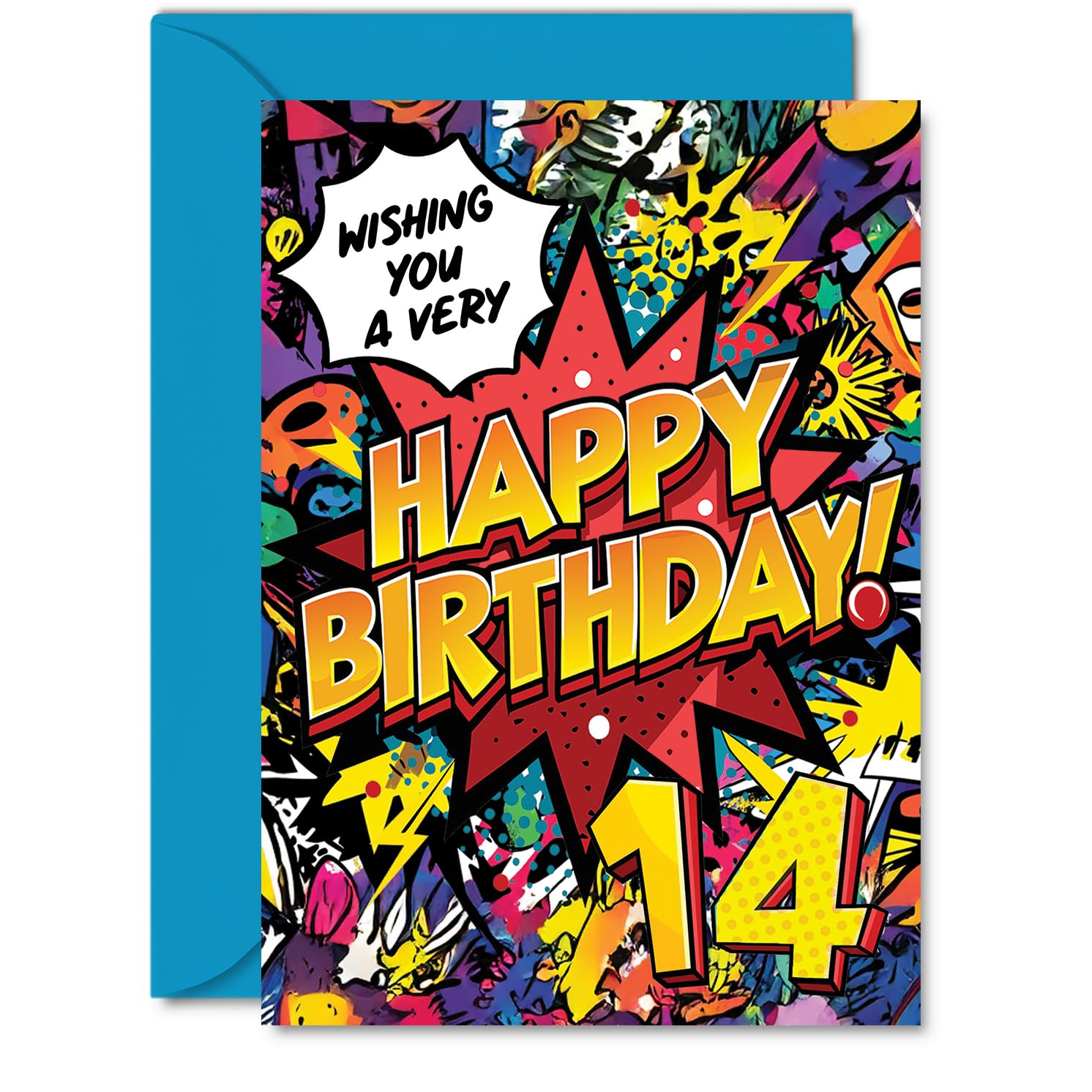 14th Birthday Cards for Girls and Boys, Comic Book Pow