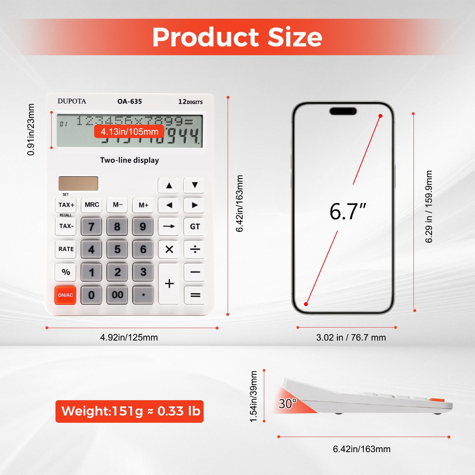 Calculatrice portable grand écran gros boutons avec écran LCD à 12 chiffres 2 lignes, double énergie solaire et batterie, calculatrice avec fonction taxe et chat pour bureau, maison, école et