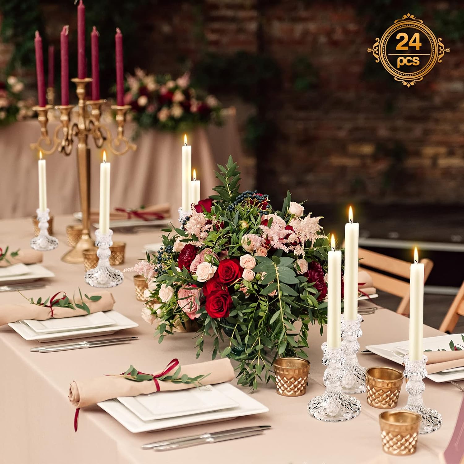 Sieral 24 Pcs Clear Taper Candle Holders 4'' Tall Glass Candlestick Holders Bulk Crystal Decorative Stand Wedding Stick Holder for Anniversary Party Dining Table Festival Decor - Image 7