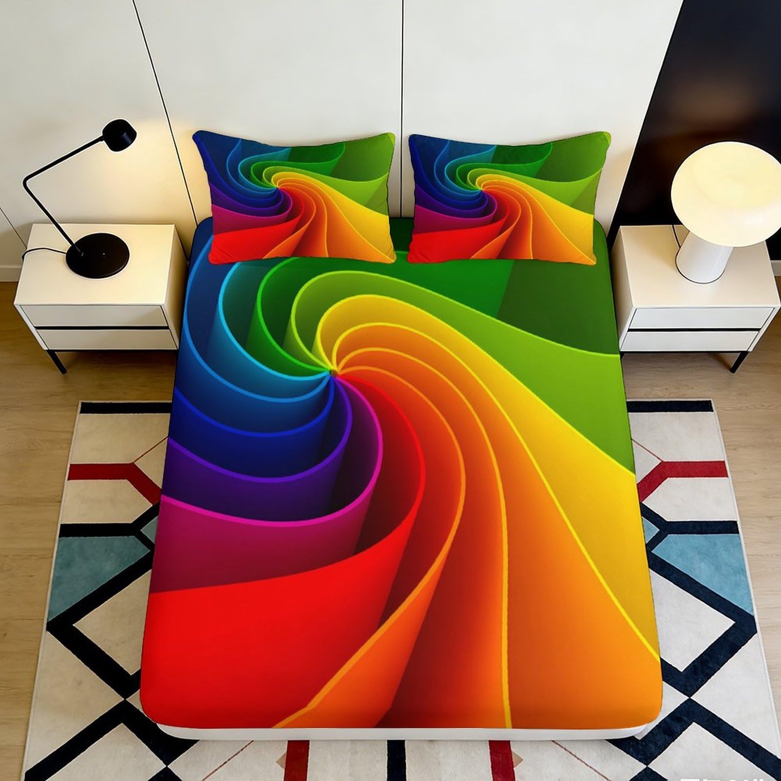 Dhbaneiok Style-10 3D Printed Rainbow Swirl Fitted Sheet Microfiber Vibrant Gradient Mattress Cover For Bedroom Guest Room Home Decor 90X200x25cm