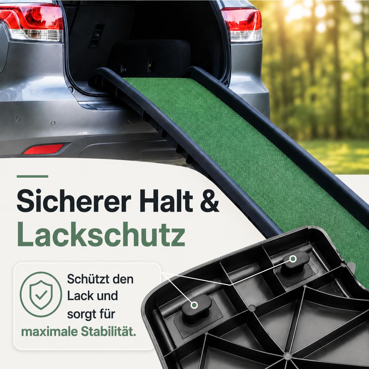 Hunderampe Autorampe klappbar rutschfest mit Kunstrasen bis 90 kg 157x40cm | Einstiegshilfe für Kofferraum. Hundetreppe Hundeautorampe Kofferraumrampe Rampe Hund