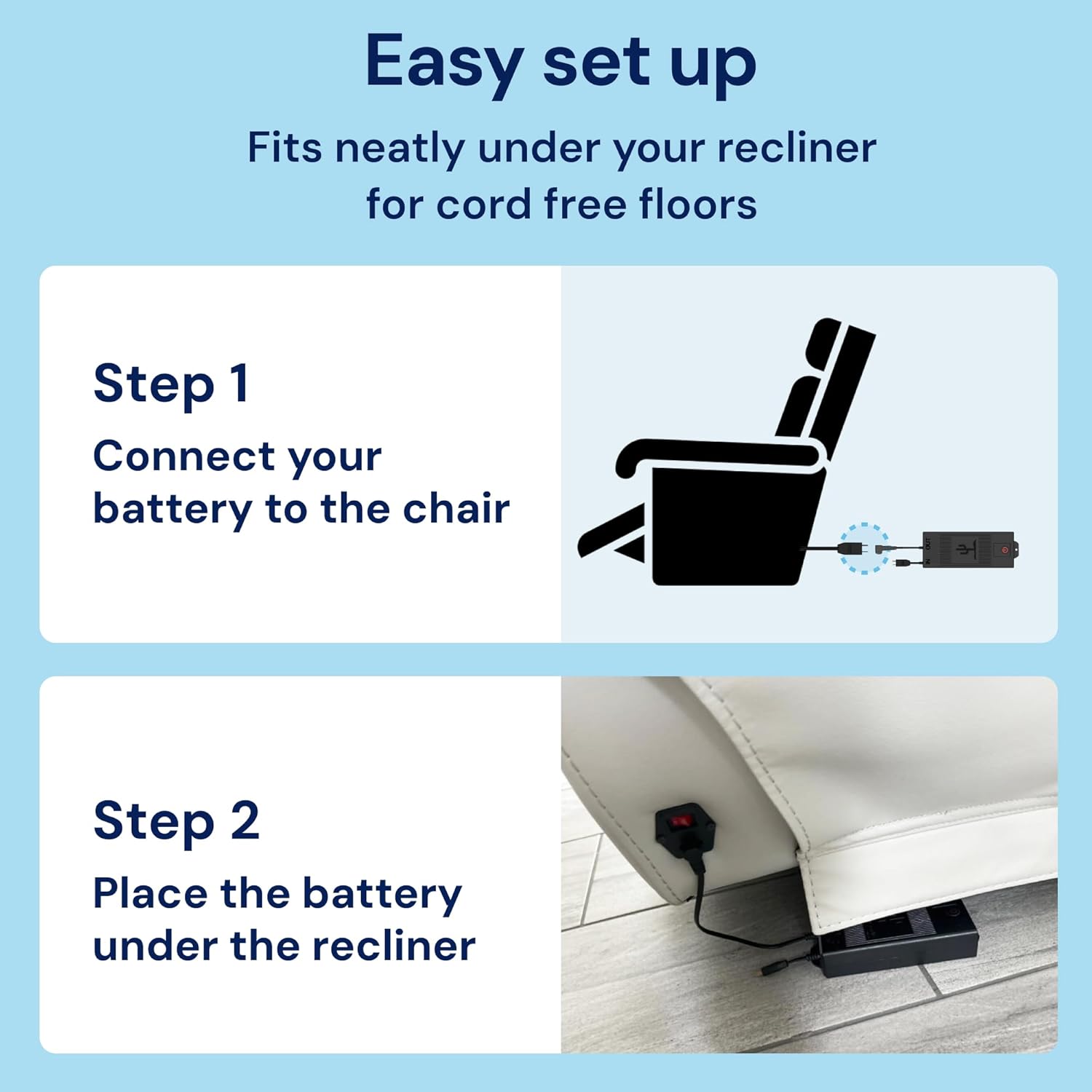 Blue Cactus 2500mAh Replacement Rechargeable Battery Pack for Reclining Furniture - Easy Install for Simple Recliners (Transformer Not Included)