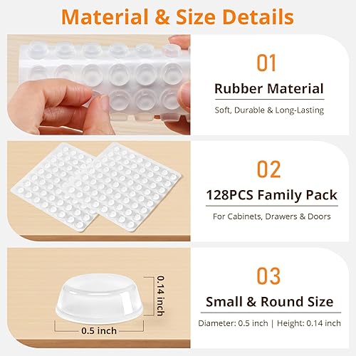 Miniatura 2 de CHUNZEXI 128 piezas de parachoques de goma transparente para puerta de gabinete, almohadillas de silicona autoadhesivas para armarios, cajones