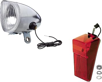 cyclingcolors Bike Dynamo Light Set 6V Bulb Chrome Front + Rear lamp with Reflector Vintage Mudguard Bicycle MTB