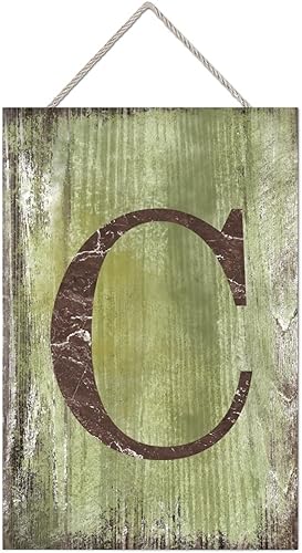 Vista 270 de Letrero colgante de madera con letra J, letrero de madera para decoración del hogar, 26 letras del alfabeto de metal, placa de madera, decoración