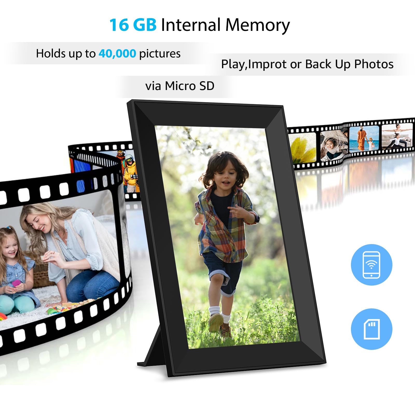 Cadre photo numérique Frameo WiFi avec écran tactile IPS de 10,1 pouces, charge des images dans un cadre photo numérique intelligent de 32 Go via l'application Frameo, rotation et copie de