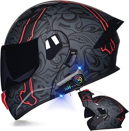 Casco de motocicleta Bluetooth modular aprobado por DOT con visera doble, cara completa, abatible, integrado, cascos de motocicleta con visera