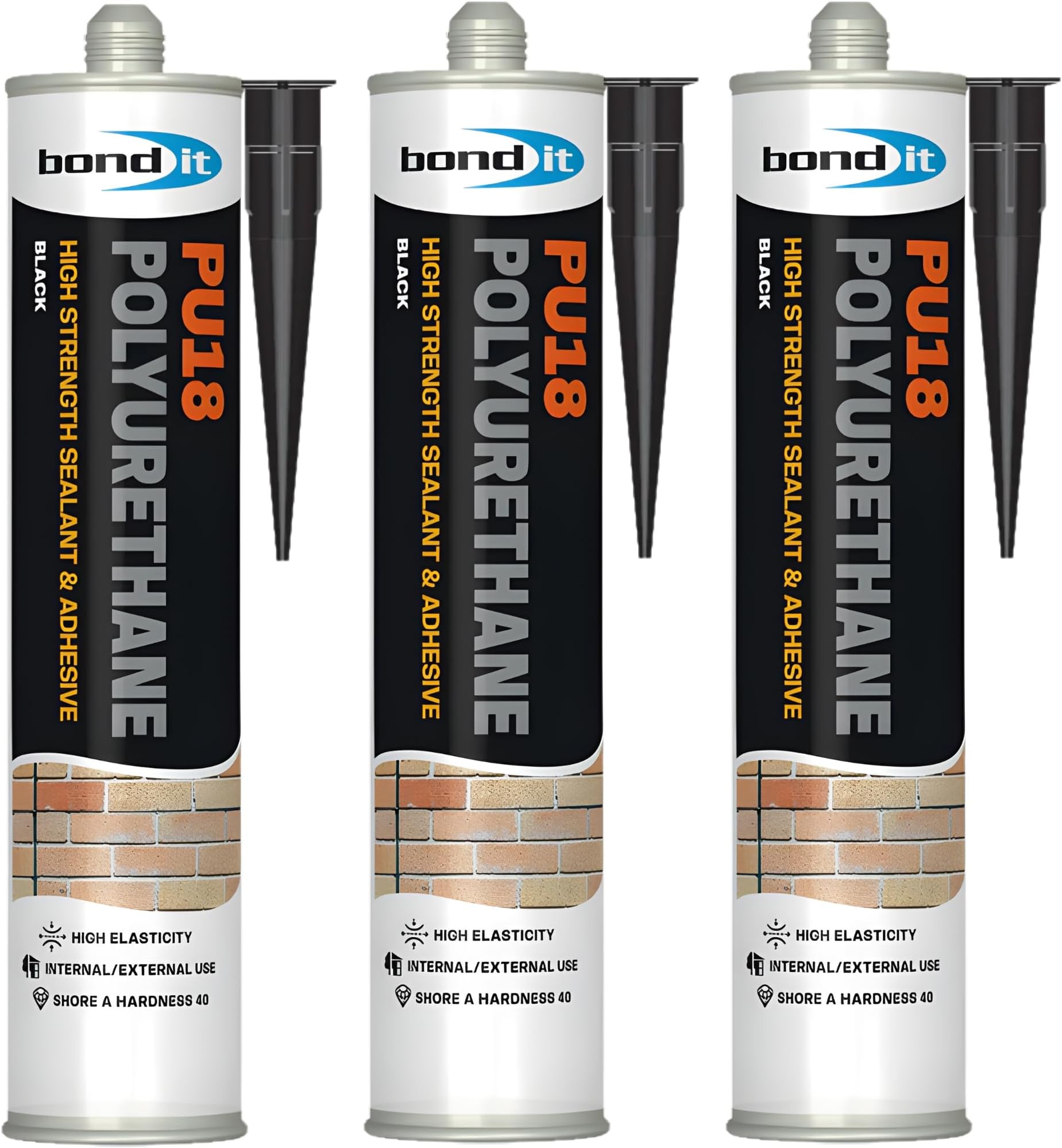 PU18 Polyurethane Adhesive & Sealant Black Pack of 3 (310ml Each) – High Strength PU Adhesive for Construction, Automotive & Marine, Interior & Exterior Use