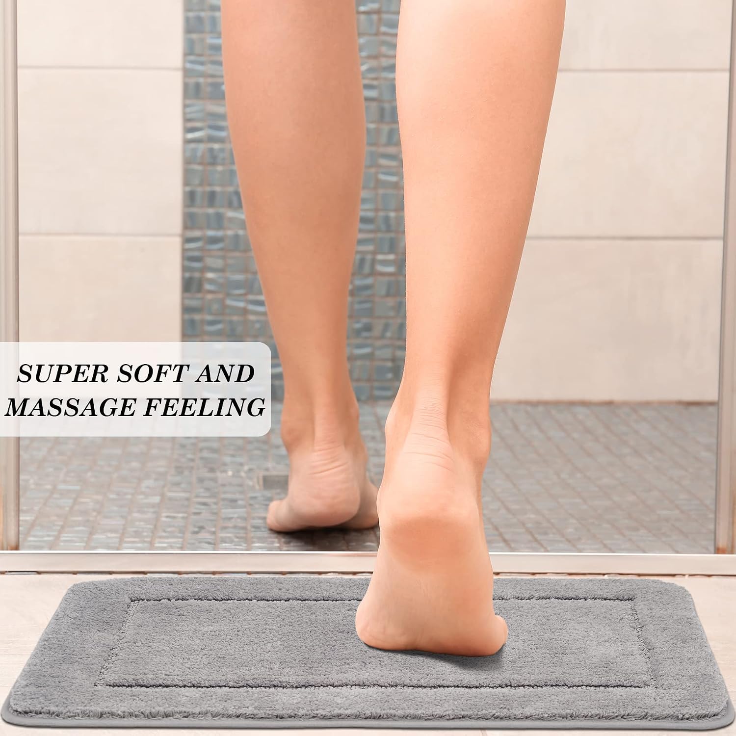 SOANNY Grey Bath Rug Mat Set of 2, High Density Soft Microfiber Non Slip Bathroom Mats with Water Absorbent, 21''x34'' Bathtub Carpet & 20''x20'' Toilet Pedestal Mat, Shower Rugs Machine Washable