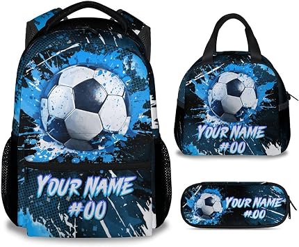 COZYAURA Kids Backpack - Personalized Soccer Backpacks Set for Boys Girls - School Bookbag with Lunch Box - Sport Themed Book Bag for Elementary Middle School