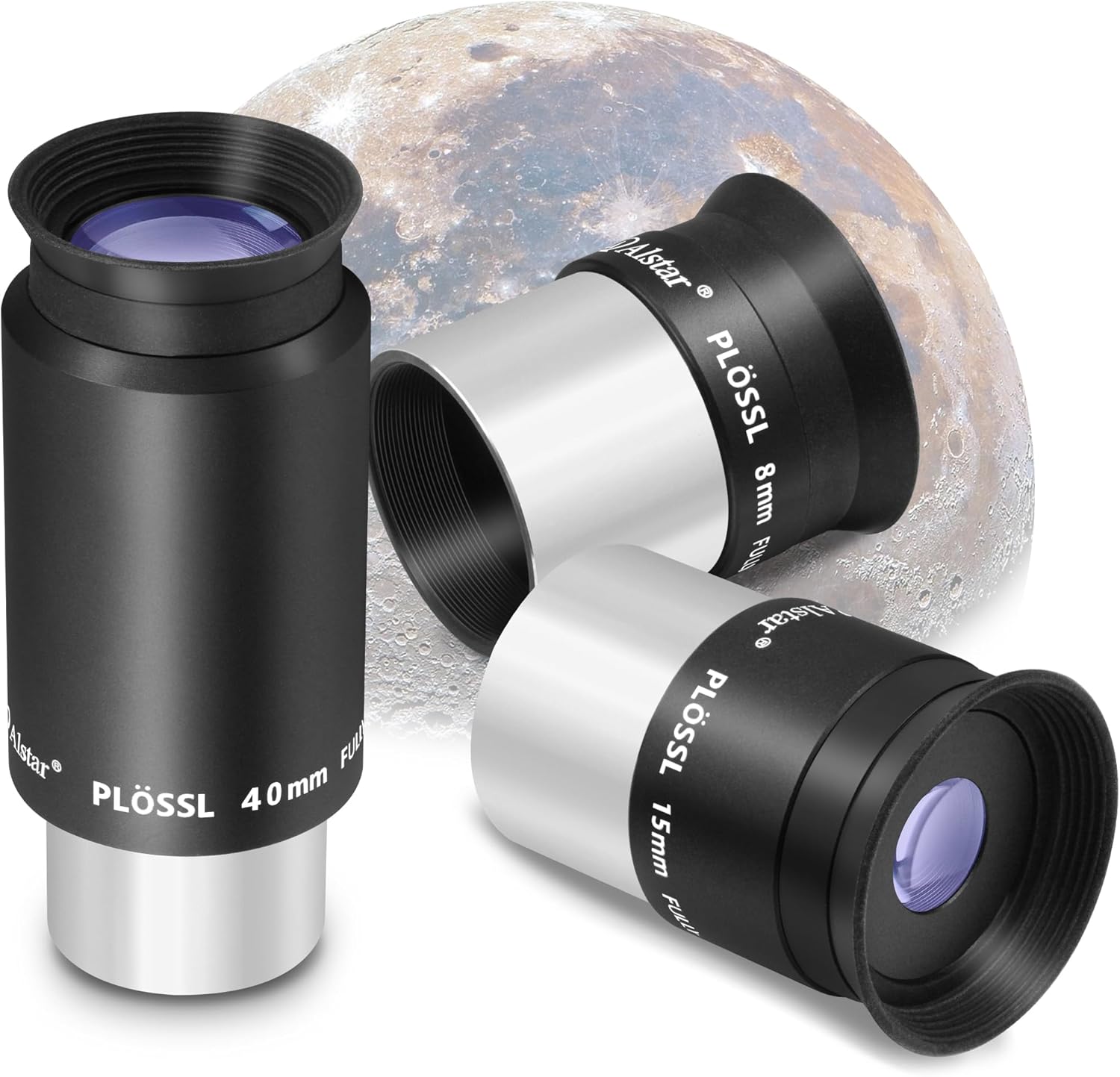Alstar 1.25 Inch Plossl Telescope Eyepiece Set - 8mm 15mm 40mm Fully Multicoated Optical Lens for 1.25inch Astronomic Telescope and Astronomy Filters - 4 Element Plossl Design
