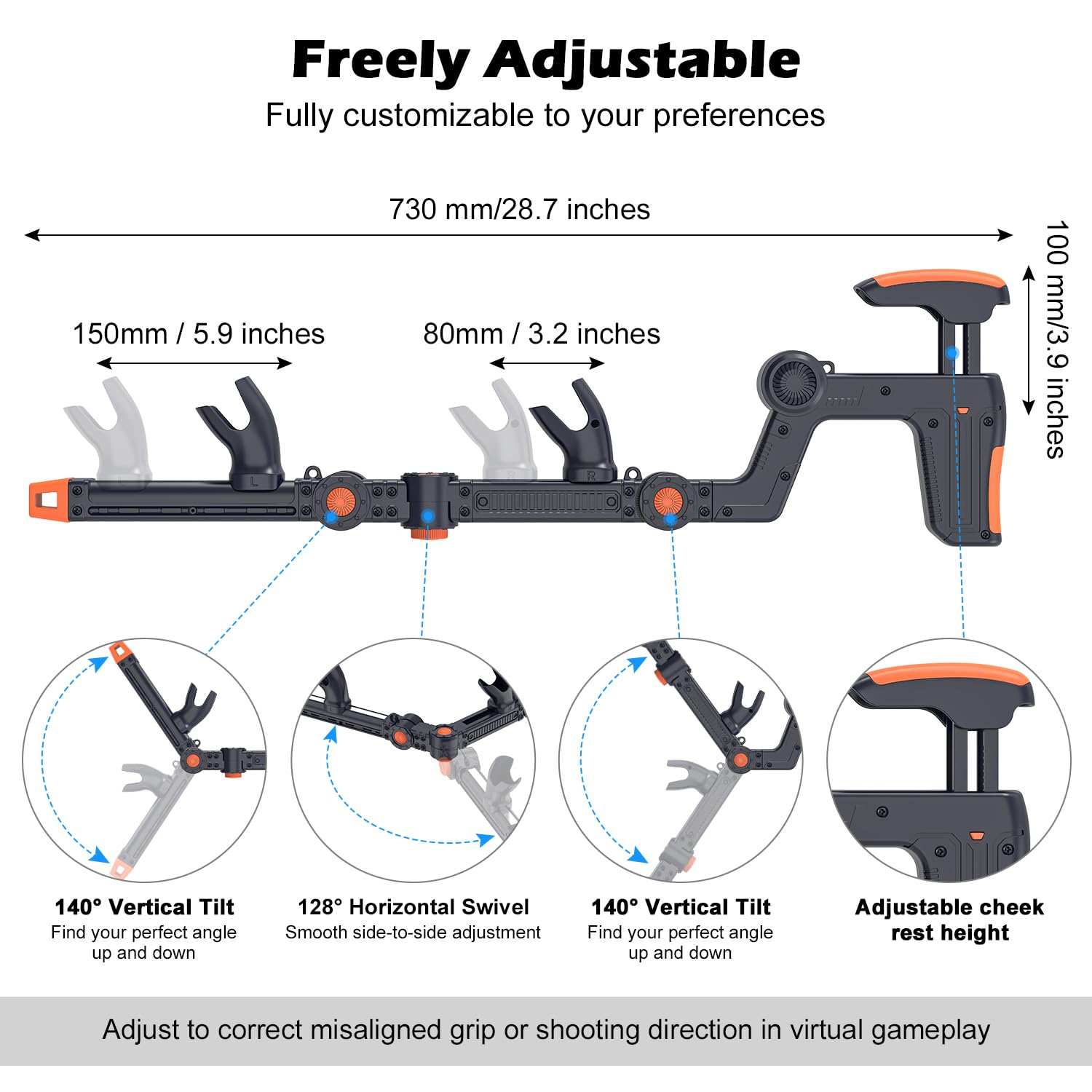 Tyasoleil VR Handle Accessories Compatible with Meta Quest 2,3,3S, Humanized Weighted Gun Stock, Enhance Control Feel, Realistic FPS Gaming Experience