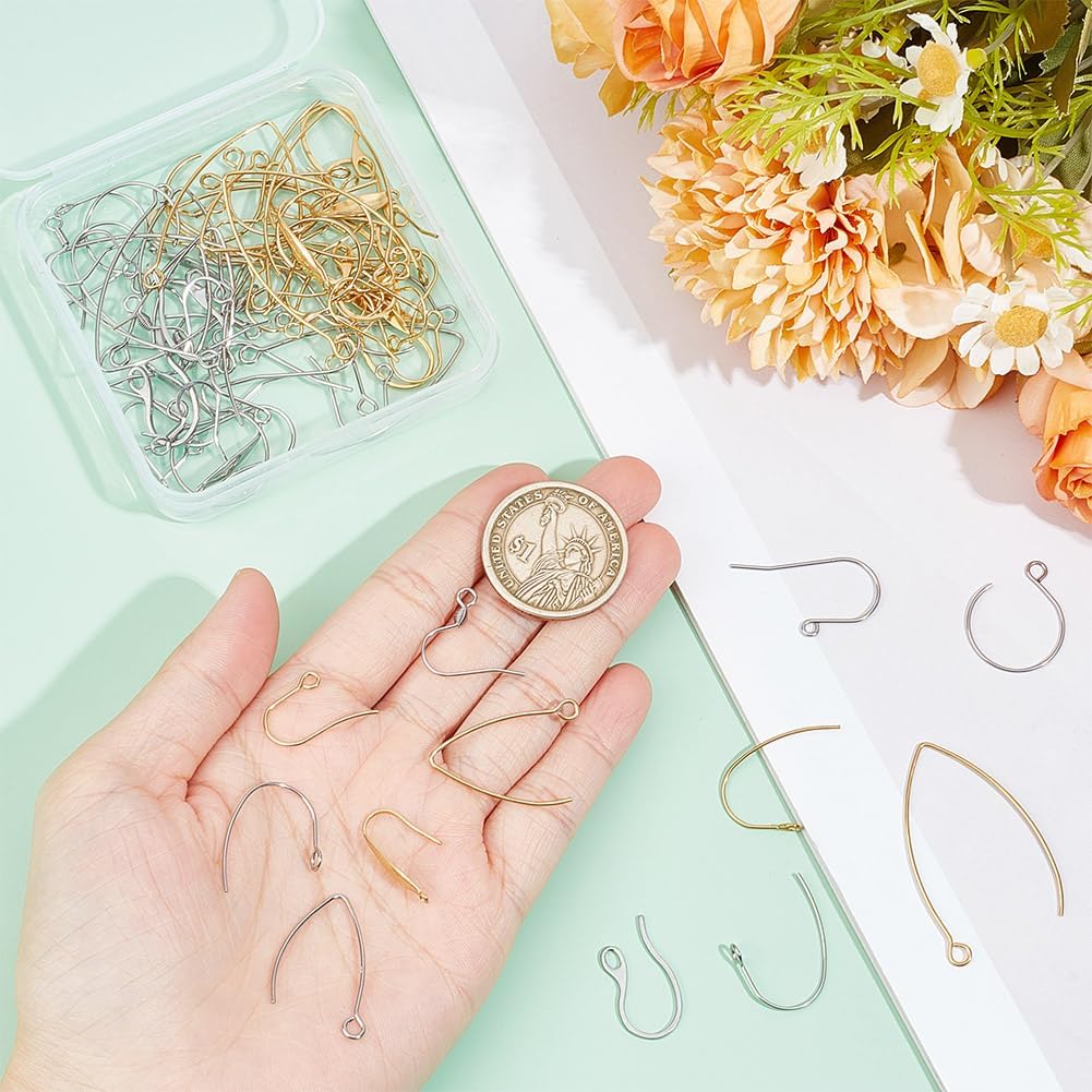 UNICRAFTALE 10 Sizes Stainless Steel Earring Hooks 80pcs Ear Wire with Loop Hypo-allergenic Earring Making Kit French Wire Earring Parts for DIY Earring Making