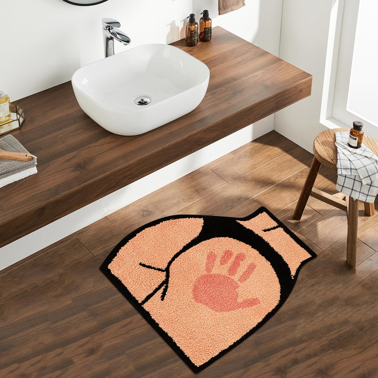 Buttock Shaped Bathroom Rugs Sexy Buttock Bath Mat Extra Soft Fluffy Water Absorbent Floor Mats Non-Slip Washable Shower Carpet Funny Home Decor Cartoon Rugs for Bedroom, 2.3FT (Pink)
