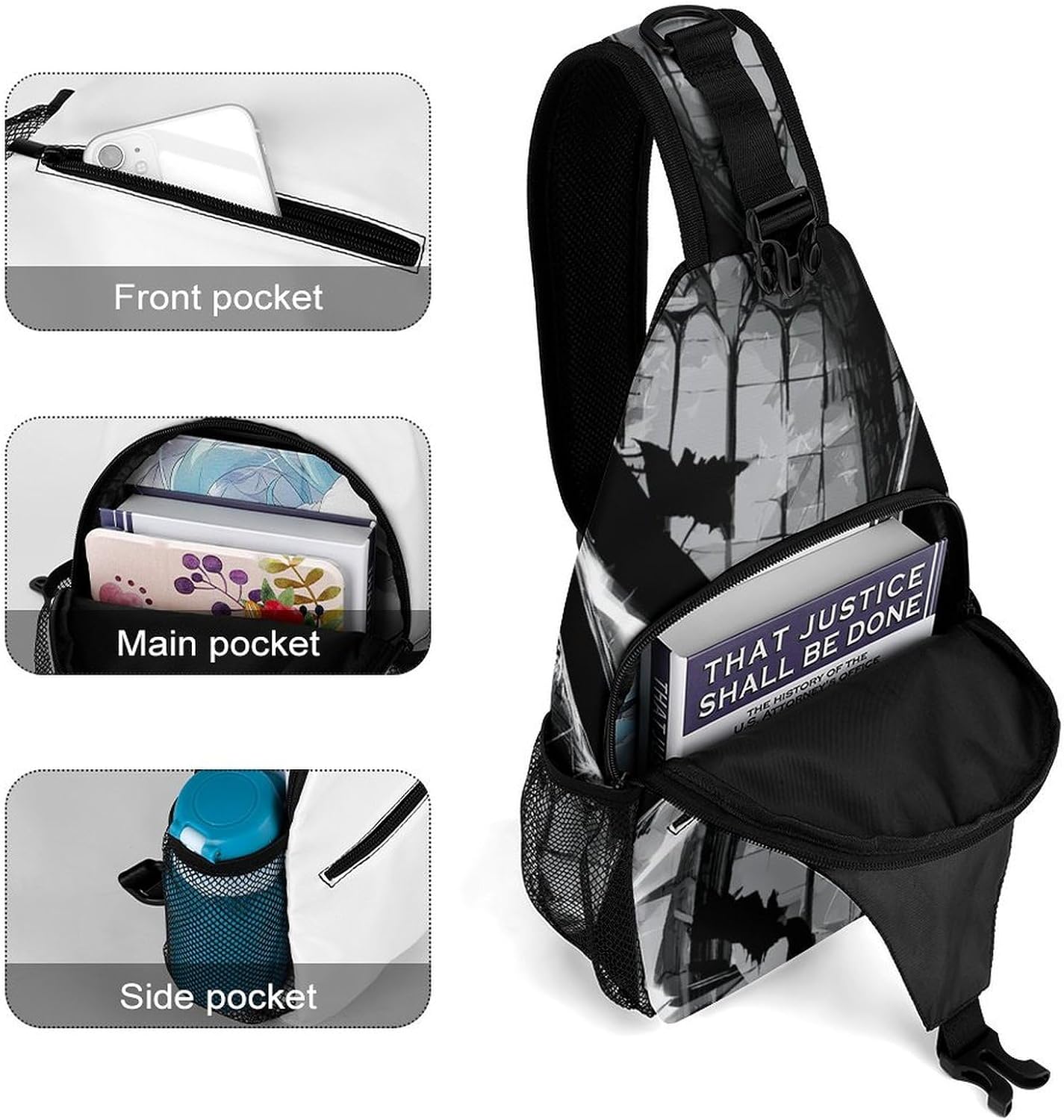 Broken Lens Sling Crossbody Bag Lightweight Chest Shoulder Backpack for Outdoor Sports