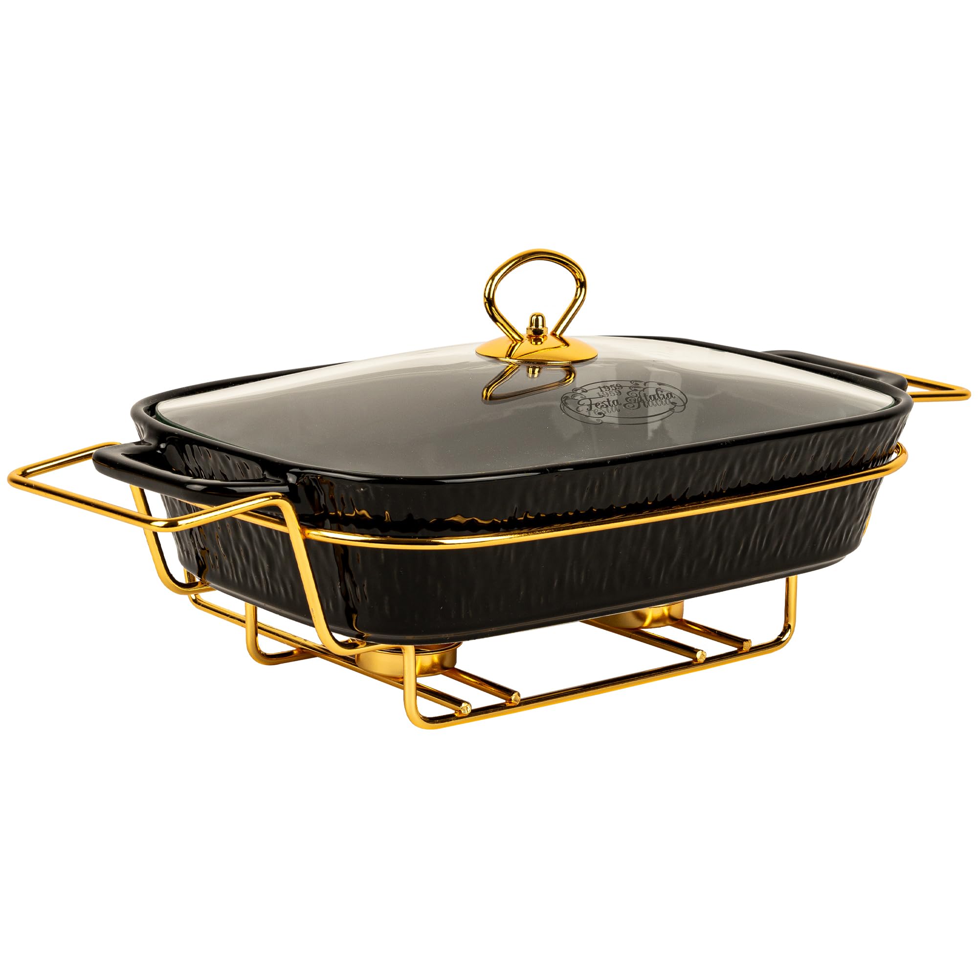 Plat Four Céramique - 2.1L - Grand Plat Rectangulaire Noir pour Lasagnes - Plat à Gratin avec Support Bougie Chauffe-Plat - Plat Ceramique Four - Plat en Céramique Grande Taille