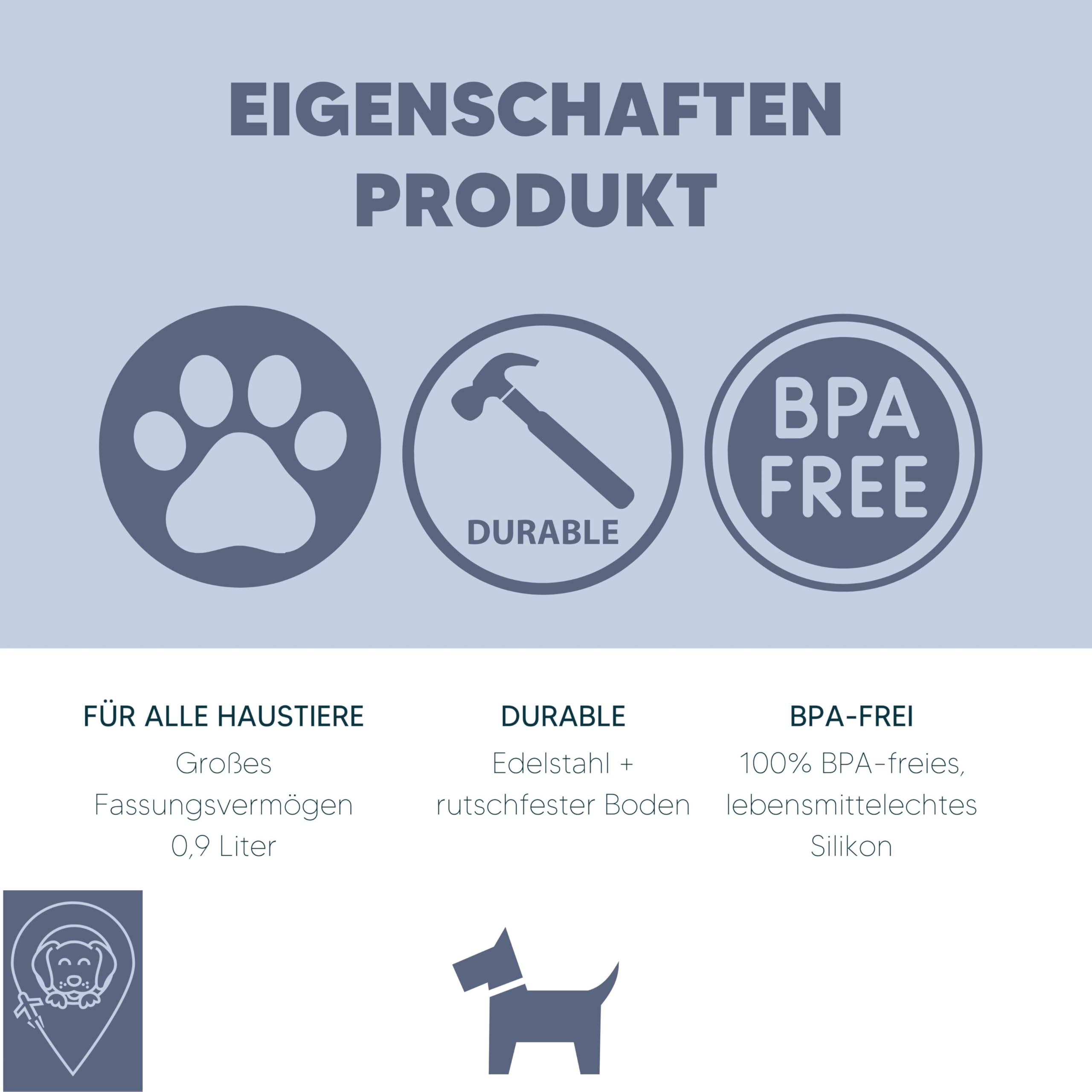 KPET® 2-in-1 Hundenapf Faltbar Für Unterwegs, Futternapf Hund Ideal Für den Alltag, Trinknapf Für den Hund - Reisenapf 900ml, Hundenäpfe Faltbare Reiseschale Edelstahl, Silikon, rutschfest
