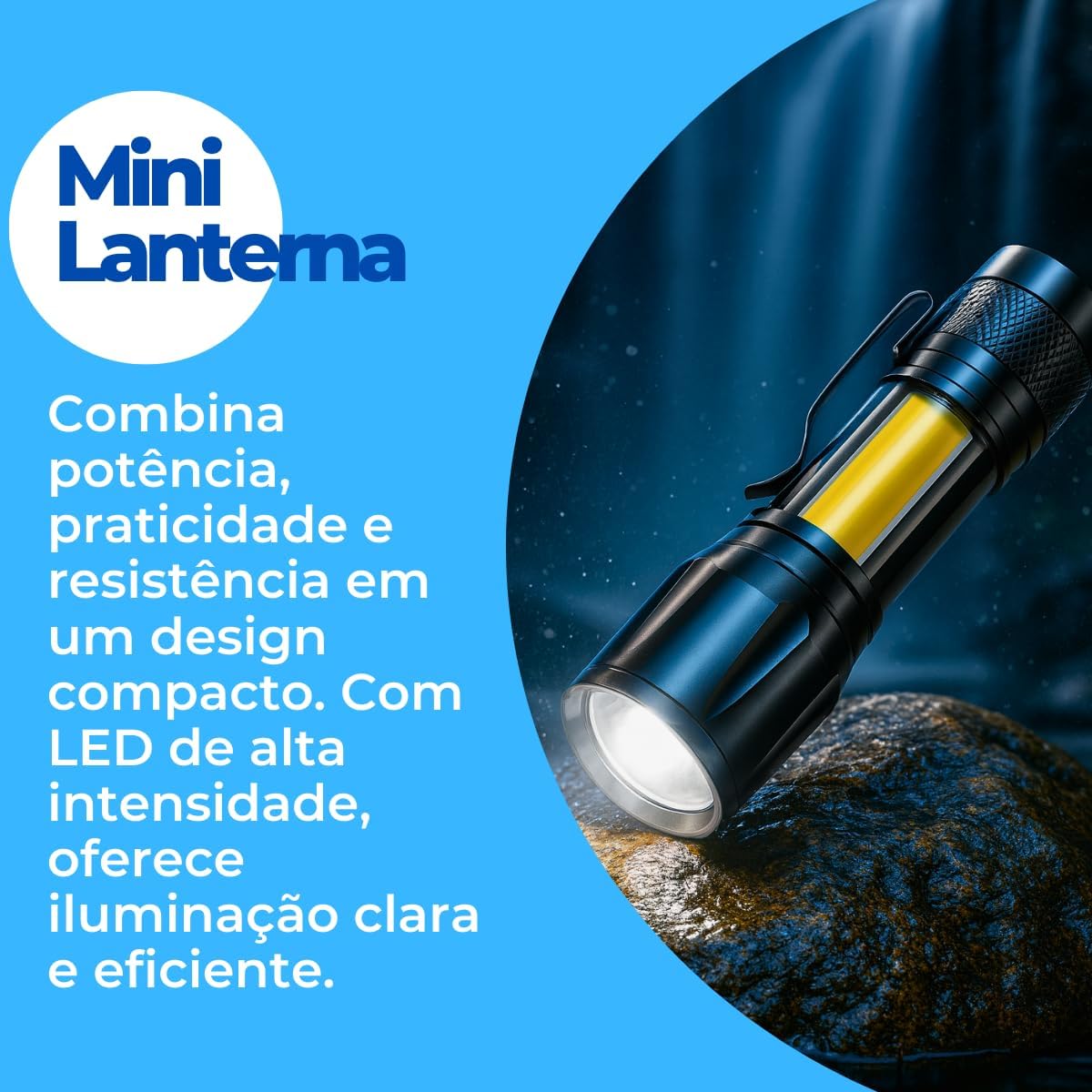 Mini Lanterna Led Recarregável Tática USB com Zoom à Prova da Água 3 Modos de Iuminação